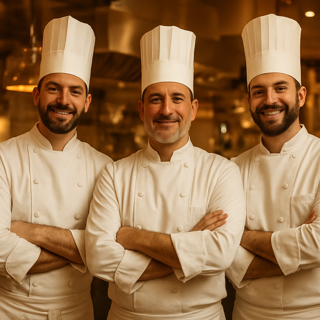 The three founding brothers in the restaurant kitchen