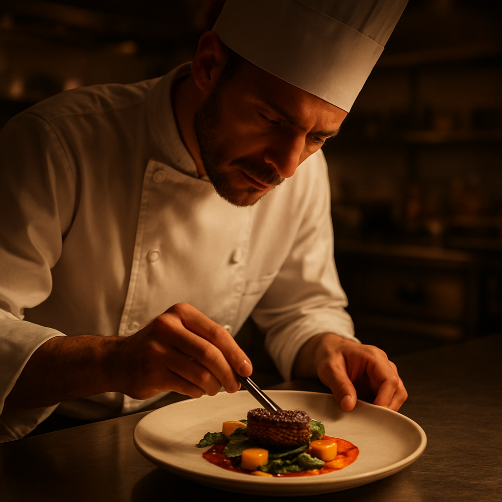 Chef plating a gourmet dish