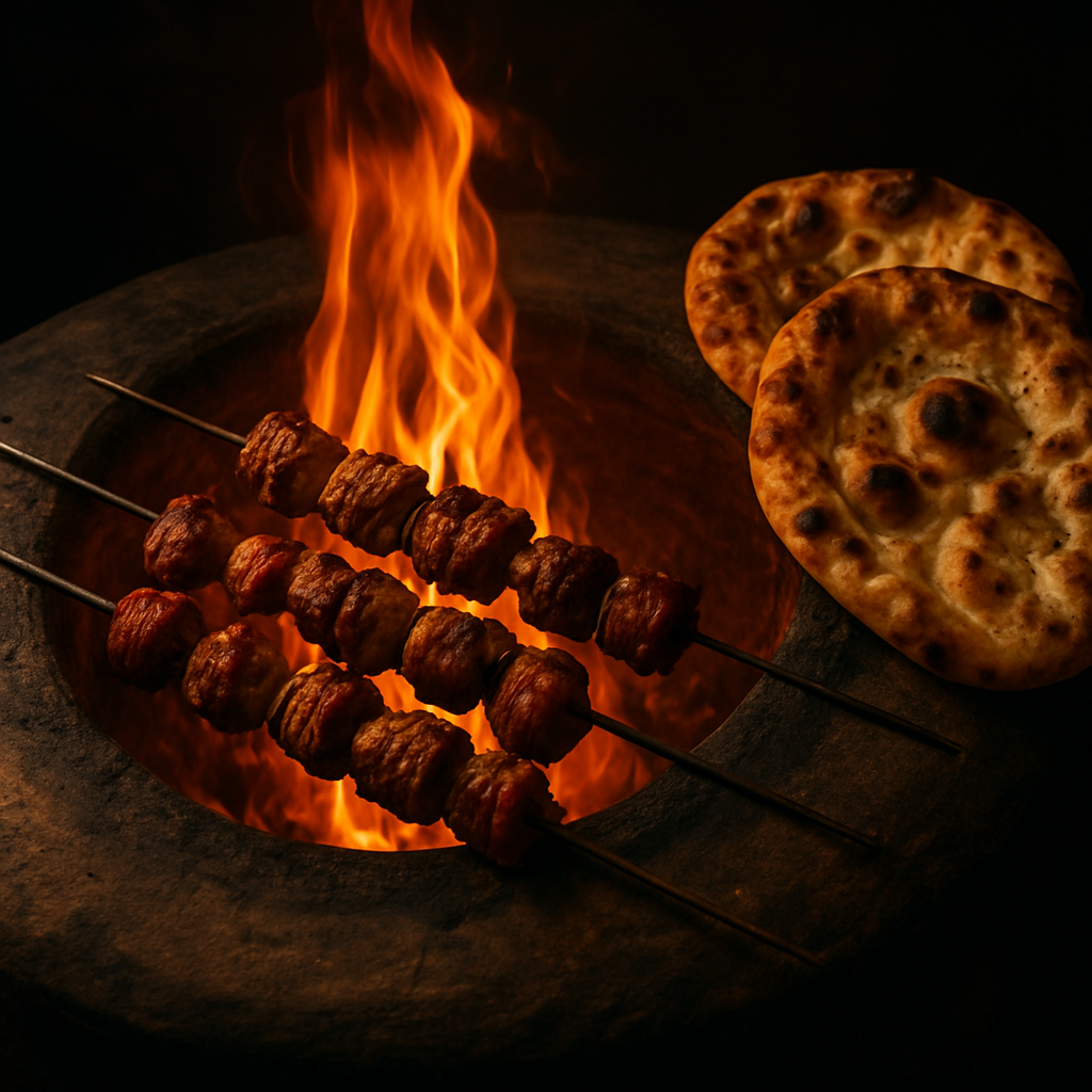 Tandoor oven with kebabs